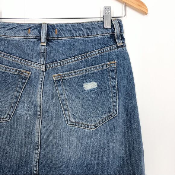 Free People Denim Skirt Mini Distressed A-Line Exposed Button Fly Size 25 Blue - Picture 6 of 13